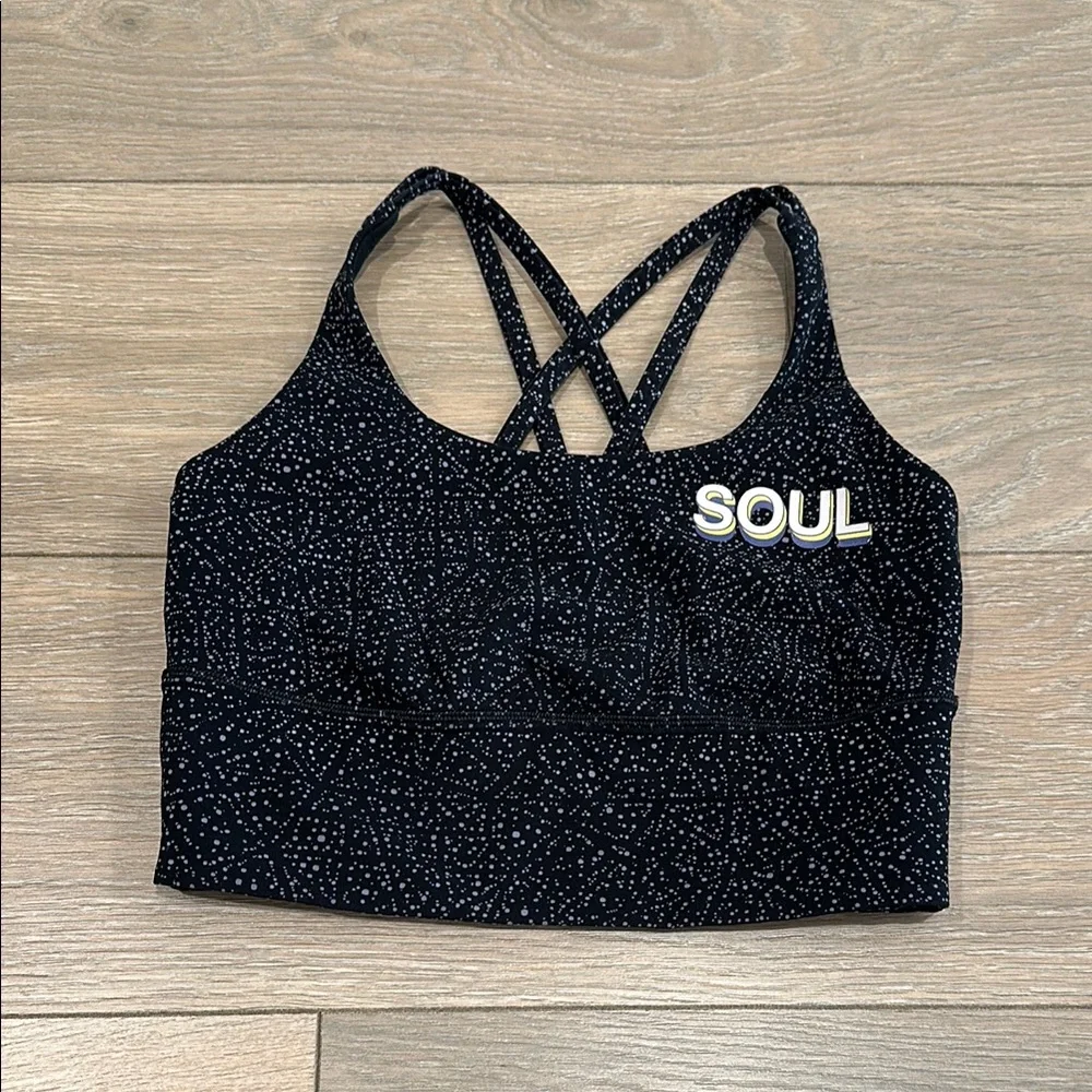 SOULCYCLE X LULULEMON Black Speckle Longline Energy‎ Bra Active Workout Top Sz 6